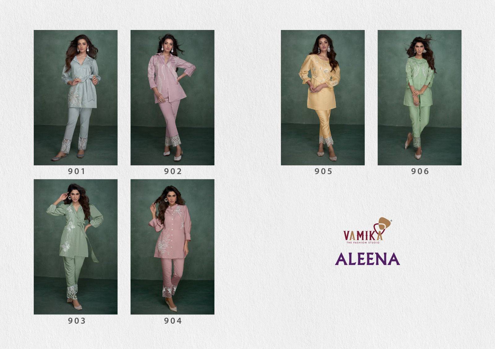 ALEENA by Vamika 901 to 906 Series Designer Stylish Fancy Colorful Beautiful Party Wear & Ethnic Wear Collection co ord sets At Wholesale Price